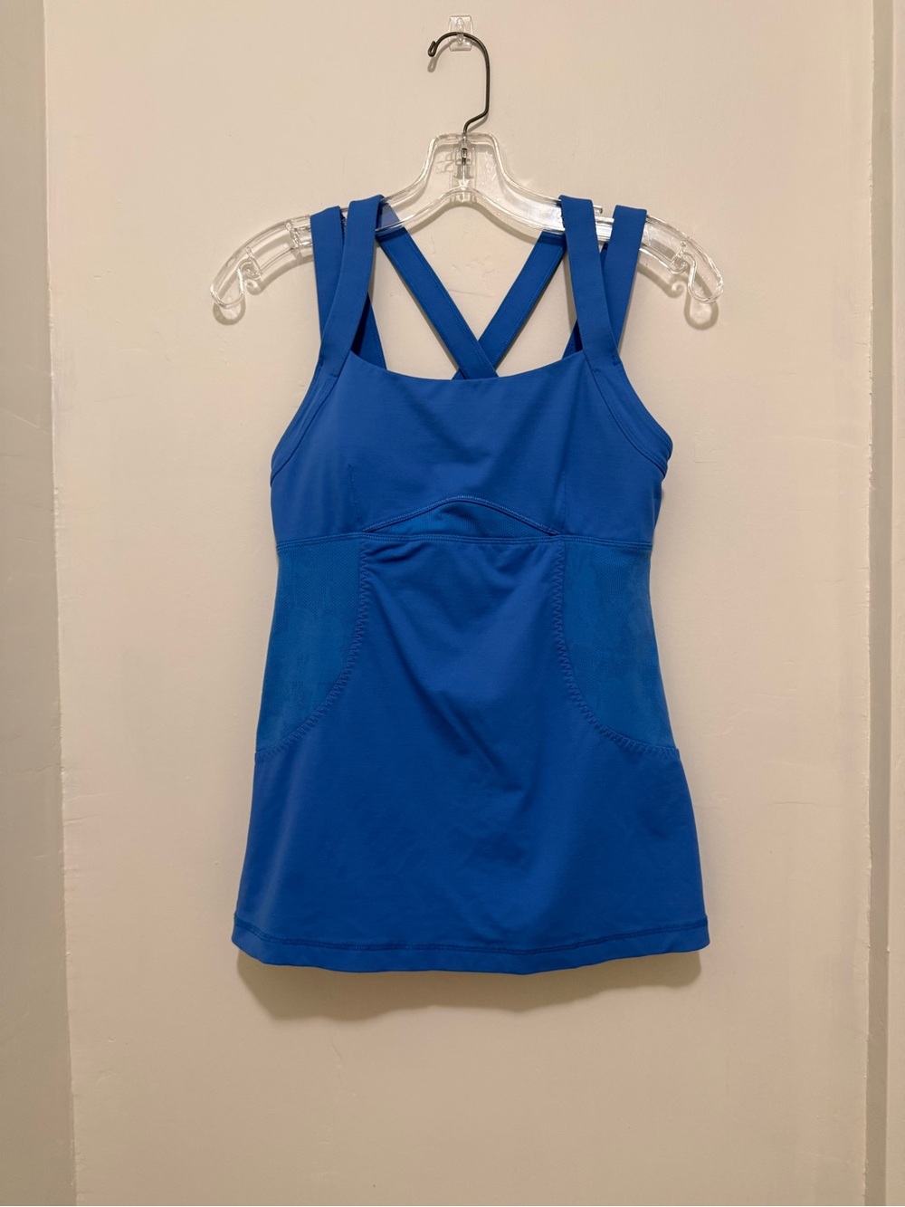 lululemon chaturanga Blue Double-Strap Performance Tank with lace/mesh details
